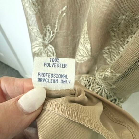 Sue Wong Nocturne Lace Mesh Slip Dress Taupe Nude Size M Long Formal Vintage - Picture 9 of 9